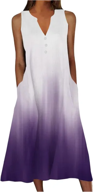 2025 Summer Dress Womens Clothes Sleeveless Boho Floral Tshirt Dress Casual Loose Beach Vacation Outfits Midi Dresses