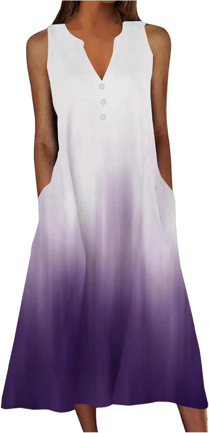 2025 Summer Dress Womens Clothes Sleeveless Boho Floral Tshirt Dress Casual Loose Beach Vacation Outfits Midi Dresses