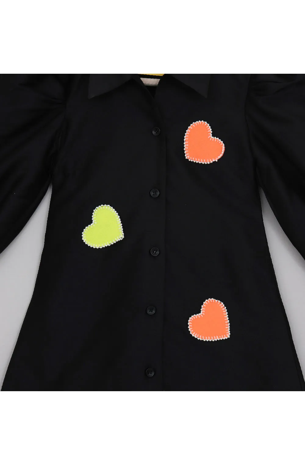 Black Pearl Detailing Hearts Shirt Style Dress