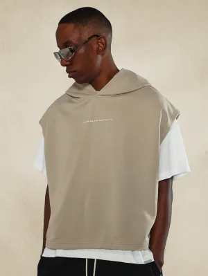 Boxy Fit Sleeveless Hoodie With Front Graphic Print