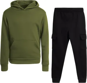 Boys' Fleece Jogger Set - 2 Piece Basic Solid Pullover Hoodie and Cargo Pocket Sweatpants (Size: 8-18)