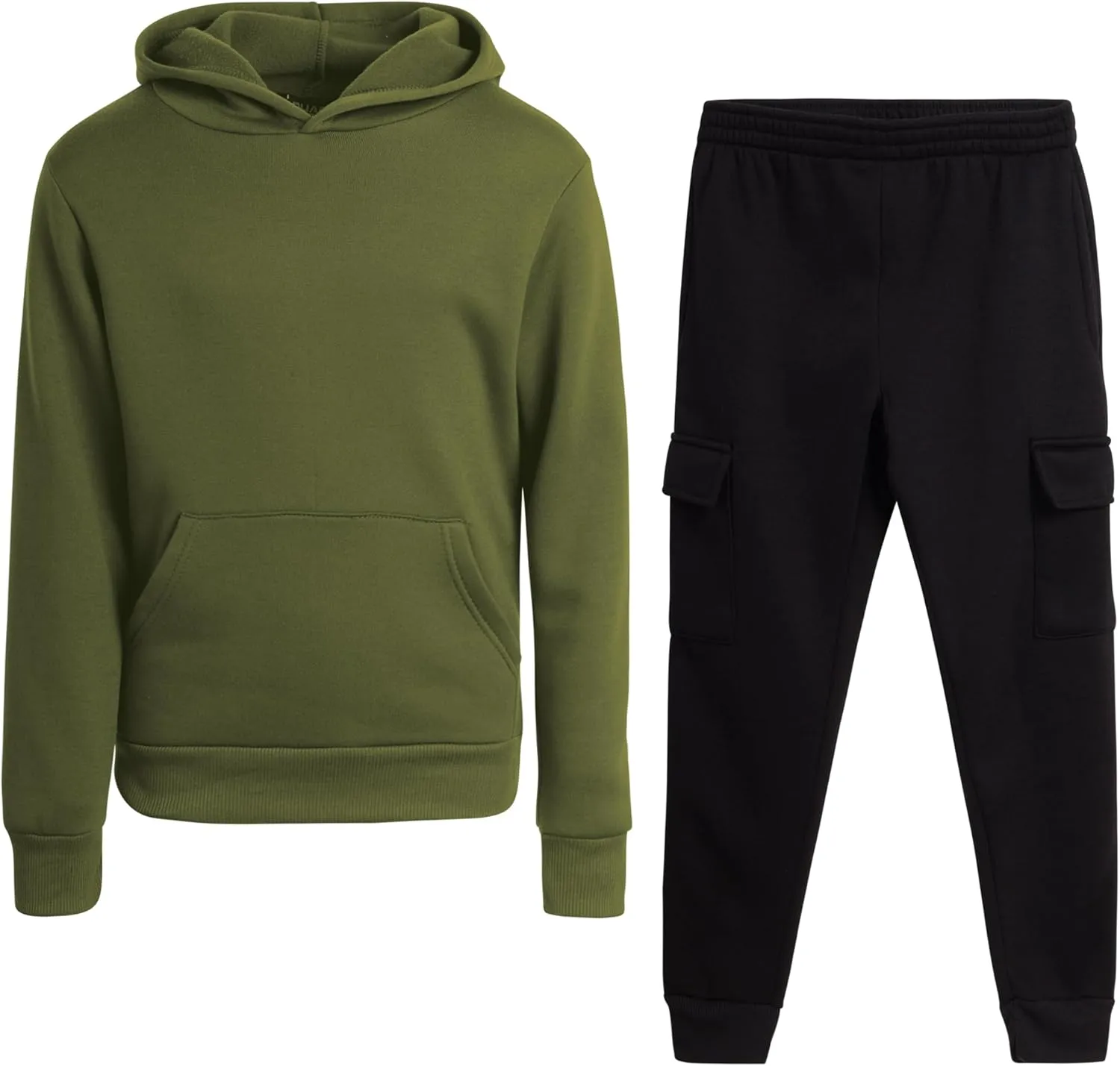 Boys' Fleece Jogger Set - 2 Piece Basic Solid Pullover Hoodie and Cargo Pocket Sweatpants (Size: 8-18)