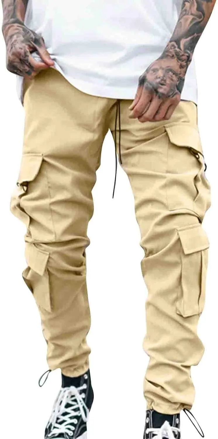 Cargo Pants for Men Big and Tall Striped Cargo Pants for Men Straight Elastic Waist Trousers Work Wear Combat Fitness