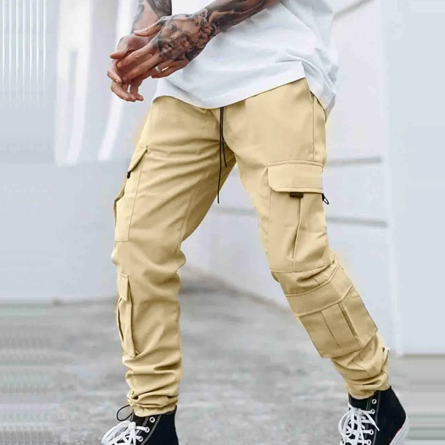 Cargo Pants for Men Big and Tall Striped Cargo Pants for Men Straight Elastic Waist Trousers Work Wear Combat Fitness