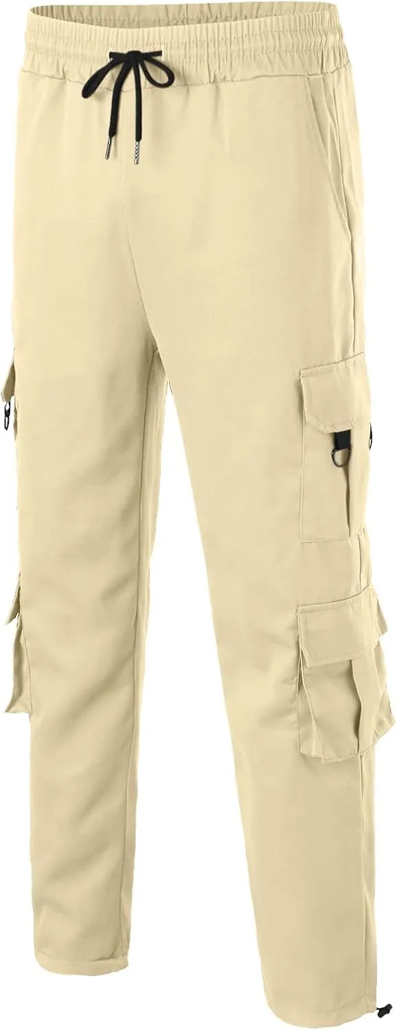 Cargo Pants for Men Big and Tall Striped Cargo Pants for Men Straight Elastic Waist Trousers Work Wear Combat Fitness