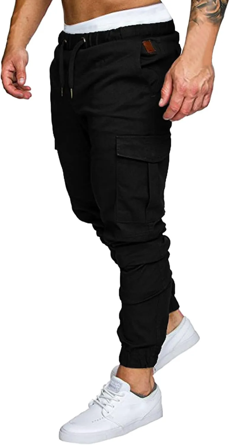 Cargo Sweatpants for Men Big and Tall Fleece Joggers Elastic Waist Baggy Drawstring Trousers Sweat Pants with Pockets