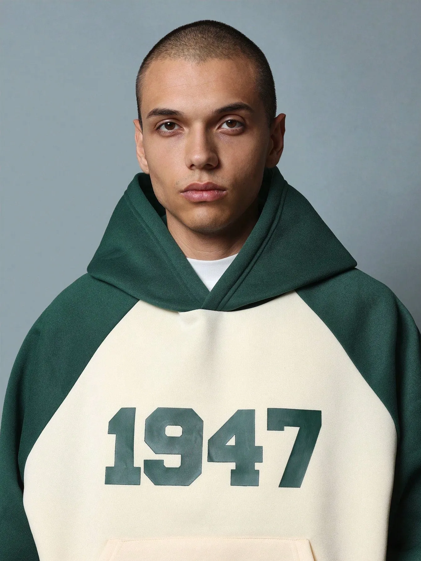 Crop Fit Colour Block Raglan Hoodie With Graphic Print