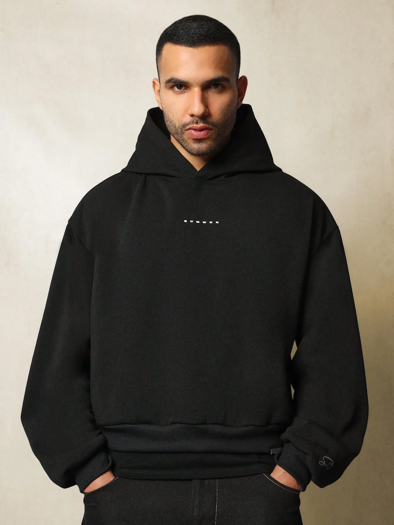 Crop Fit Overhead Hoodie With Arabic Graphic Print