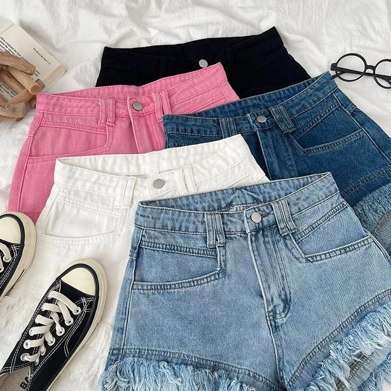 FRAYED HEM HIGH WASIT SHORTS