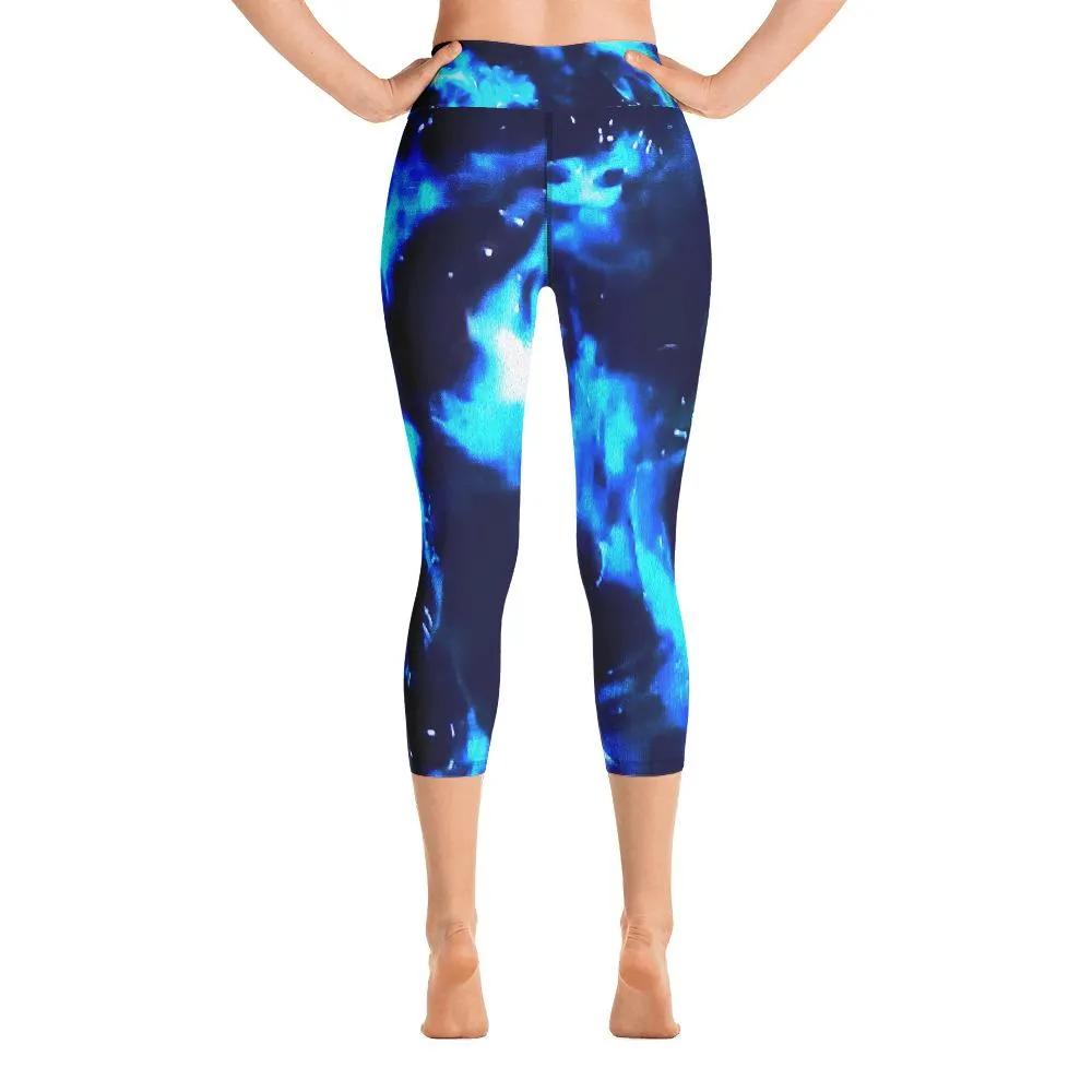 Hi-waist Yoga Capri Leggings-Blue Cenote