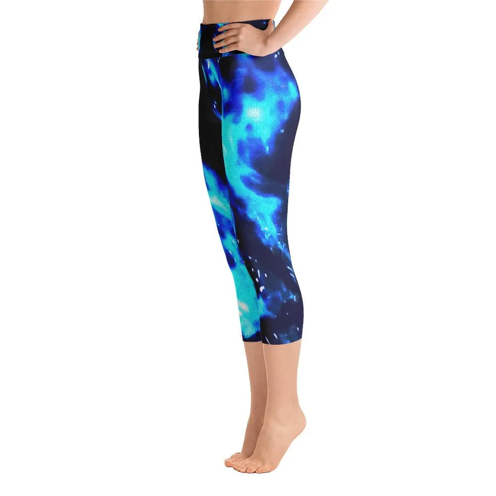 Hi-waist Yoga Capri Leggings-Blue Cenote