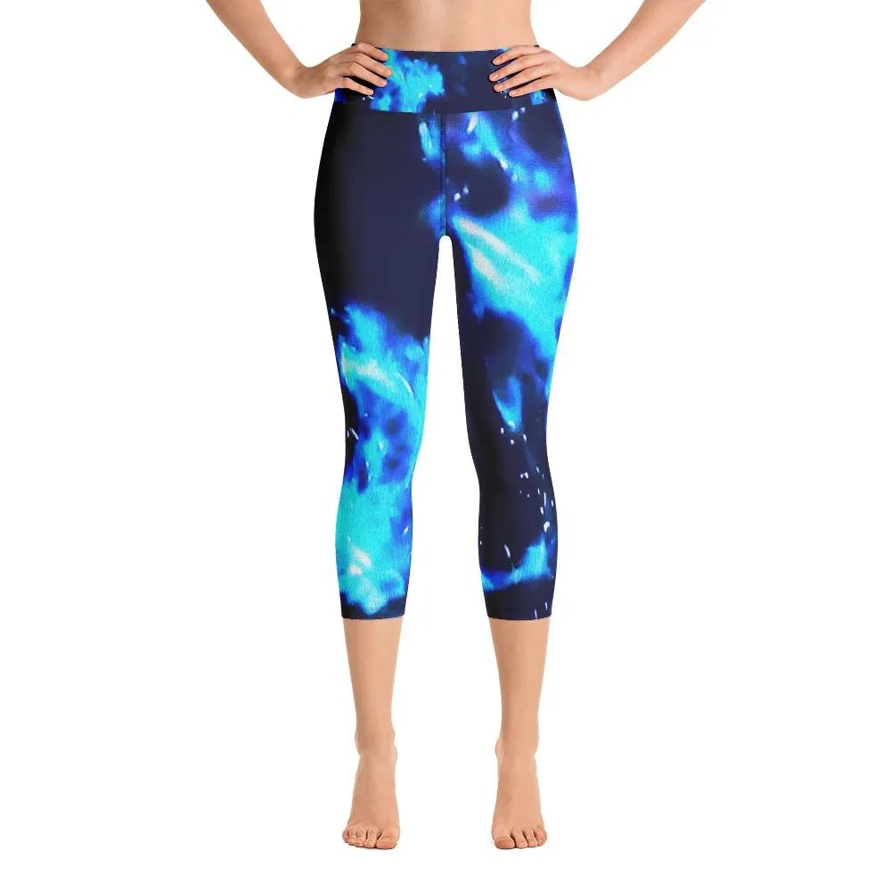 Hi-waist Yoga Capri Leggings-Blue Cenote