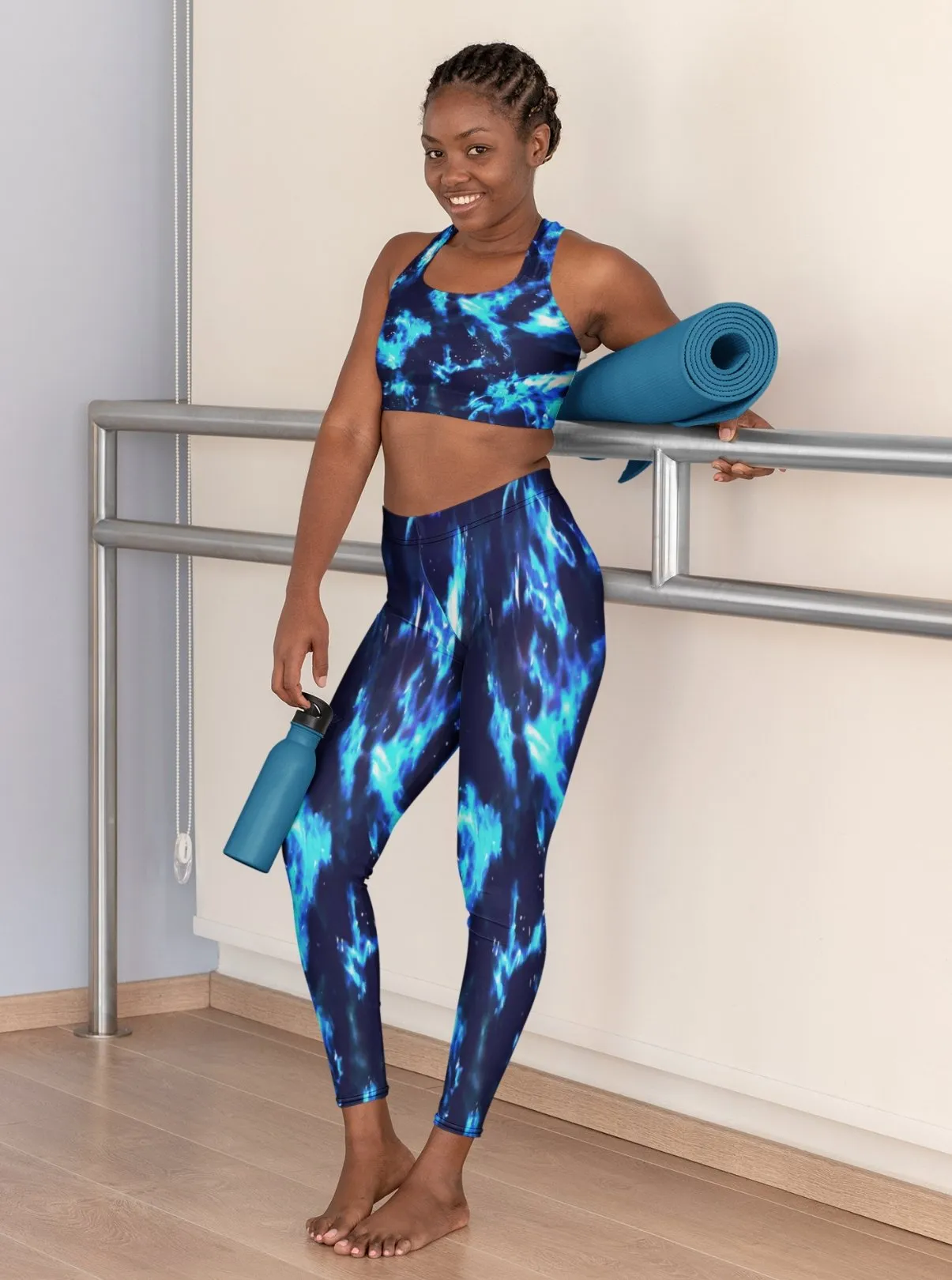 Hi-waist Yoga Capri Leggings-Blue Cenote