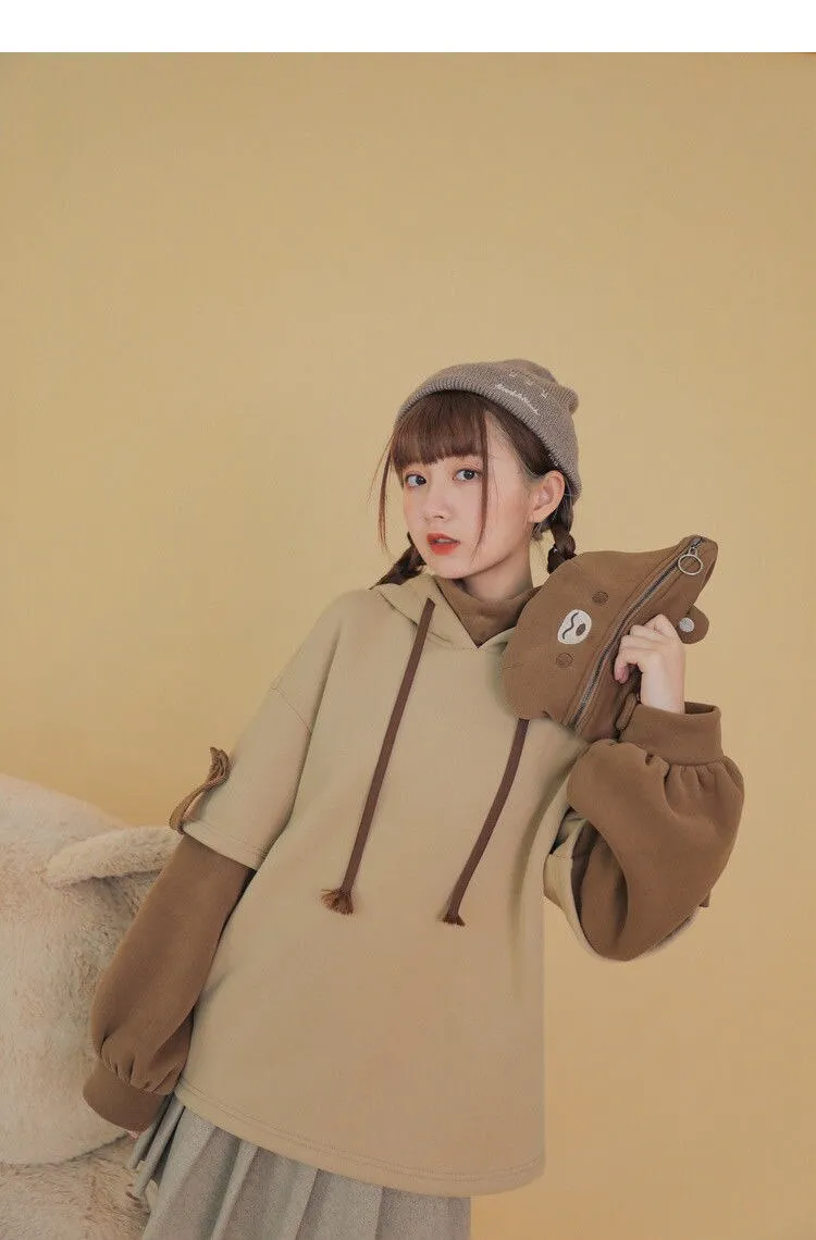 Joskaa Harajuku Aesthetic Bear Anime Hoodie Women Korean Kawaii Crewneck Long Sleeve Oversized Streetwear Kpop Fall Winter Clothes Tops