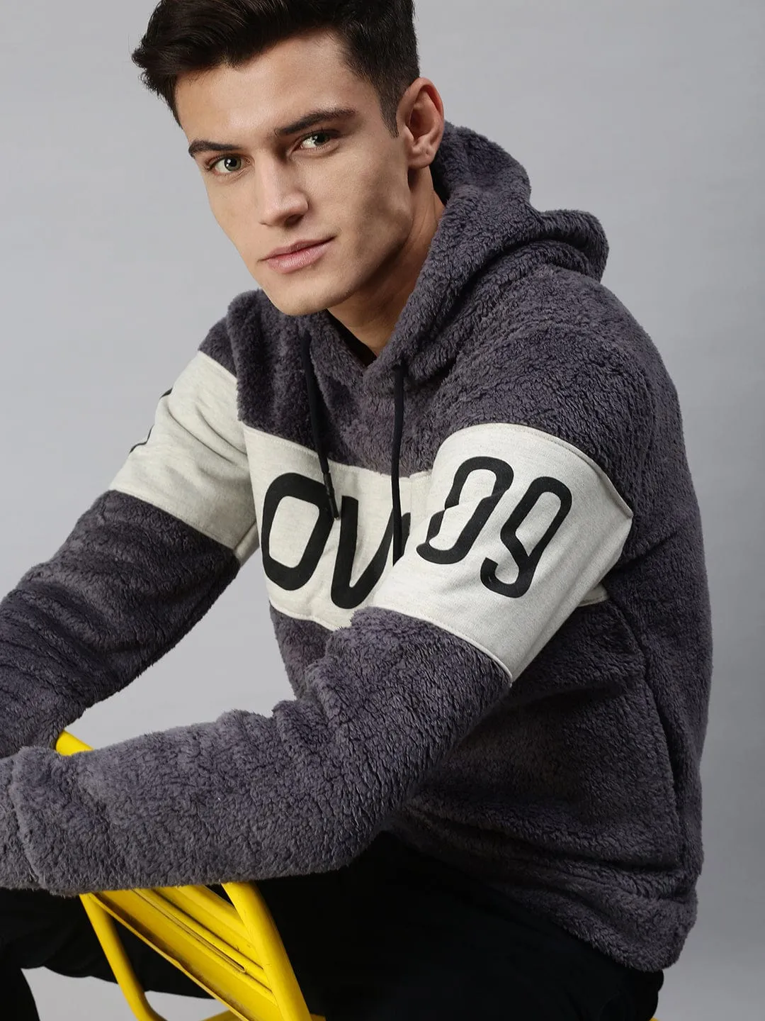Men Graphic Print Grey Hoodie