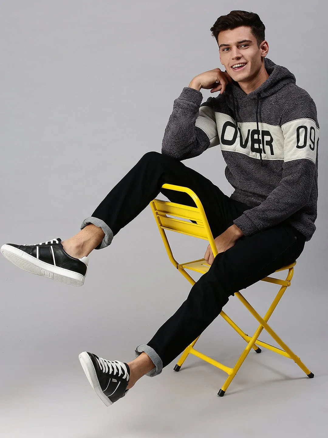 Men Graphic Print Grey Hoodie