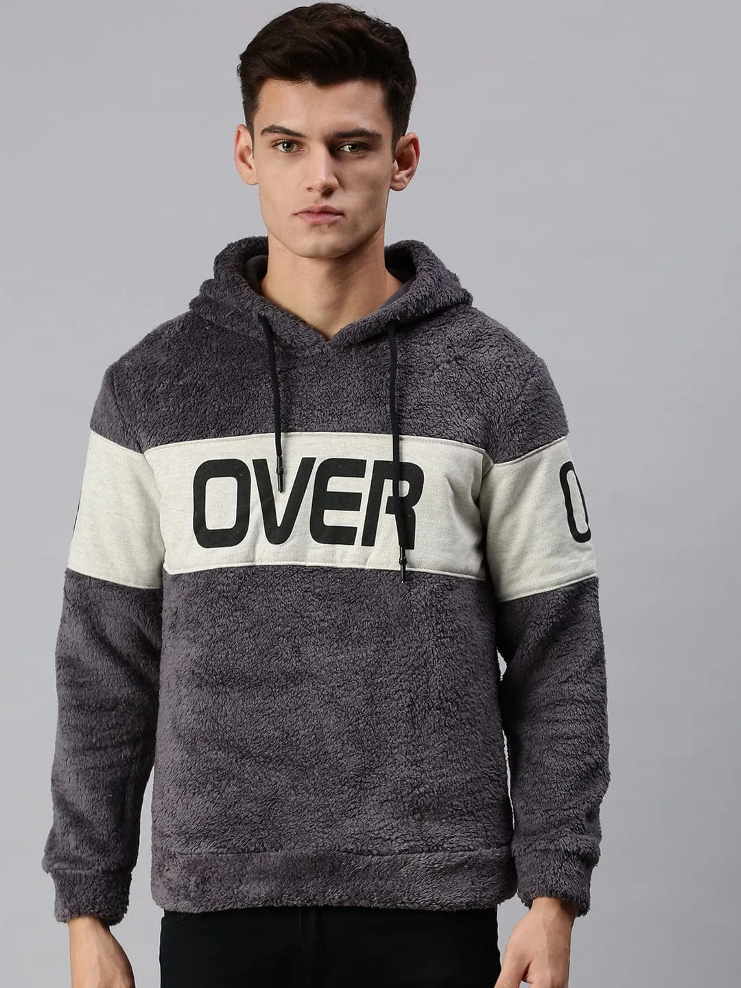 Men Graphic Print Grey Hoodie