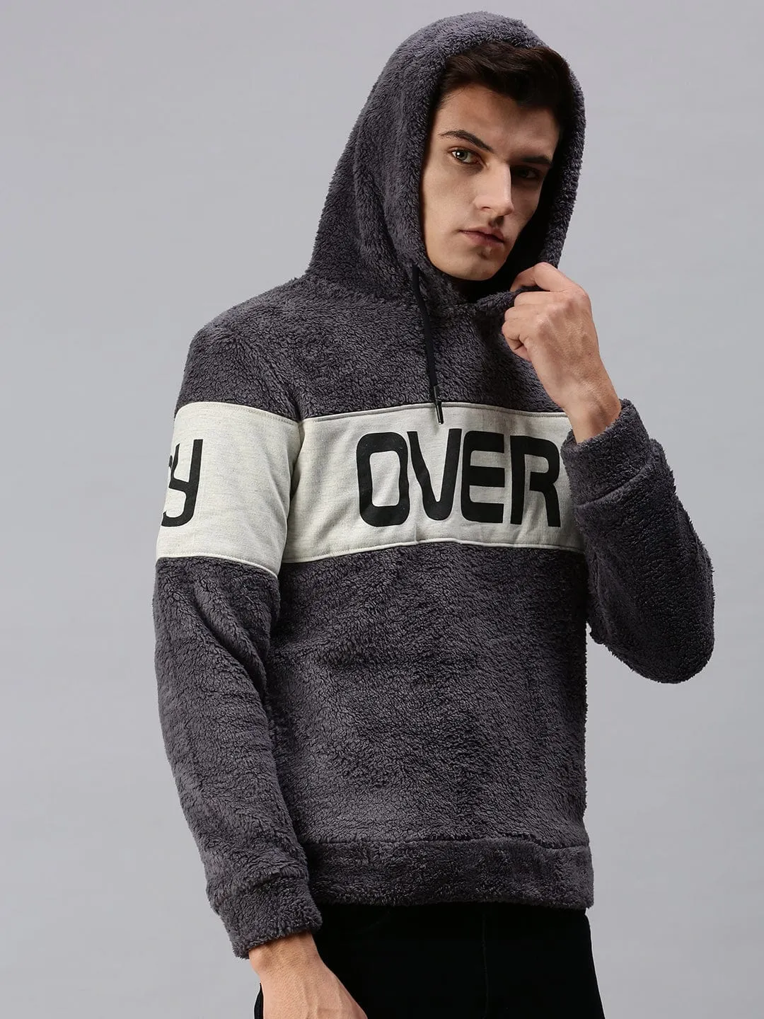 Men Graphic Print Grey Hoodie