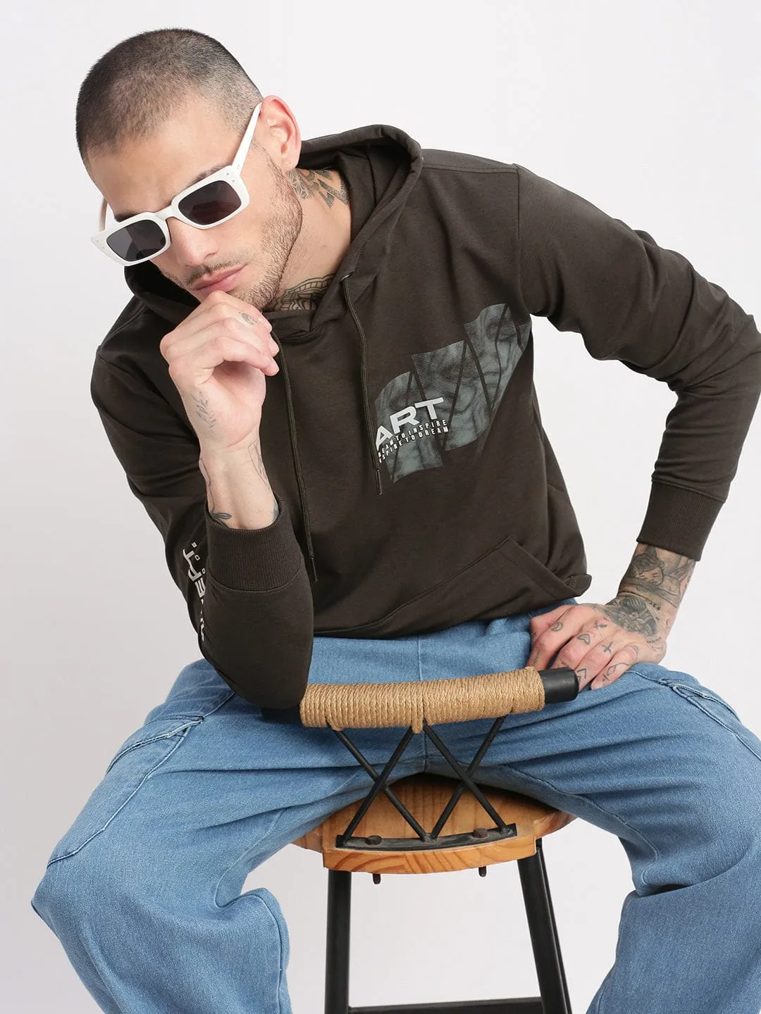 Men Green Graphic Hoodie