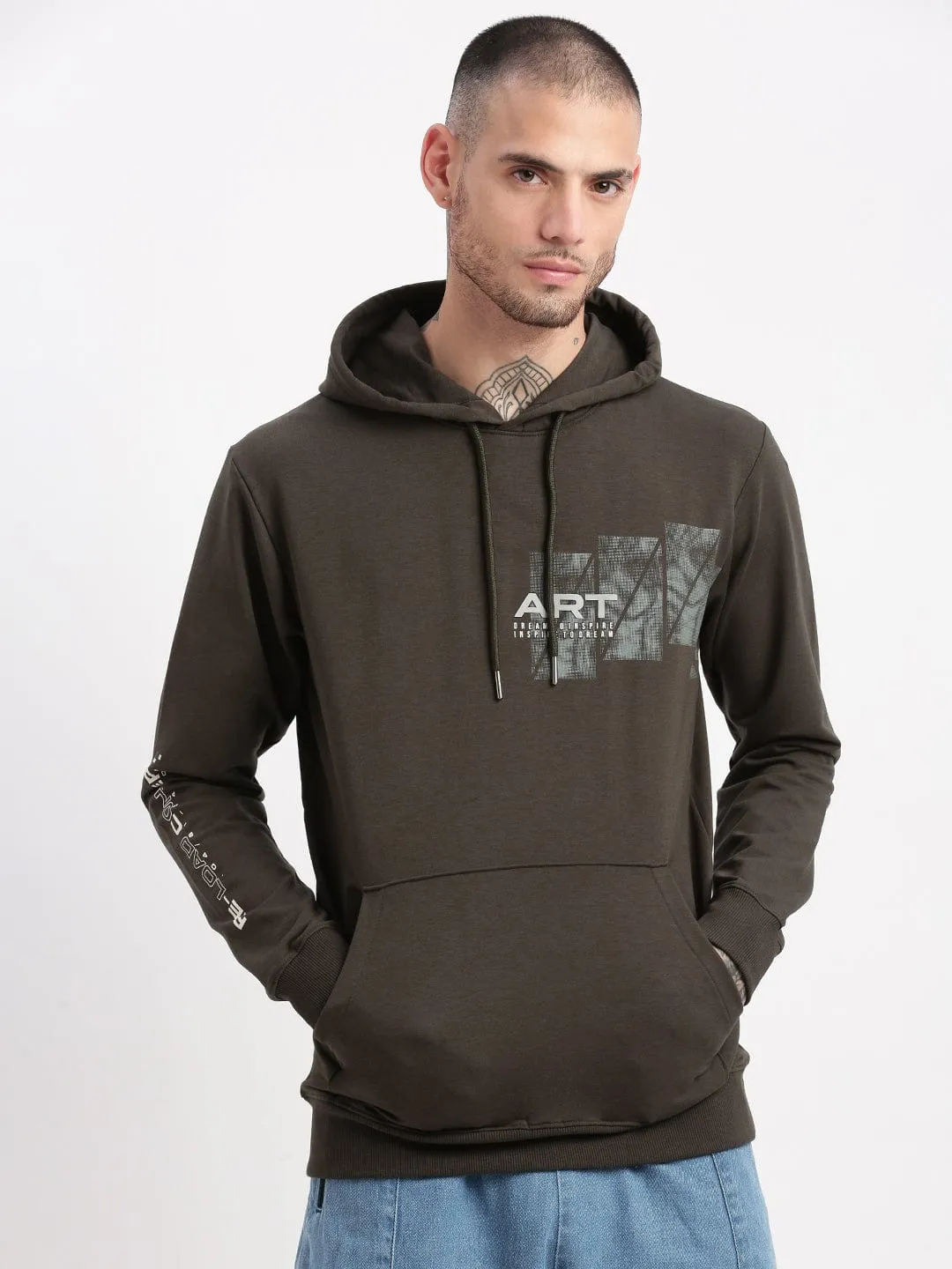 Men Green Graphic Hoodie