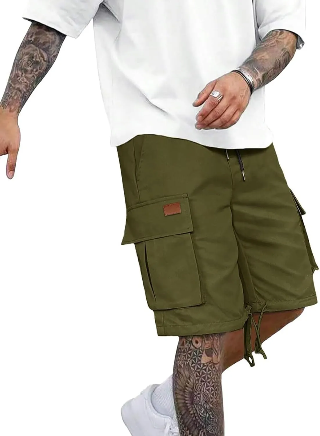 Mens Cargo Shorts 2025 Elastic Drawstring Waist Twill Summer Shorts Classic-fit Hiking Cargo Pants with 4 Pockets