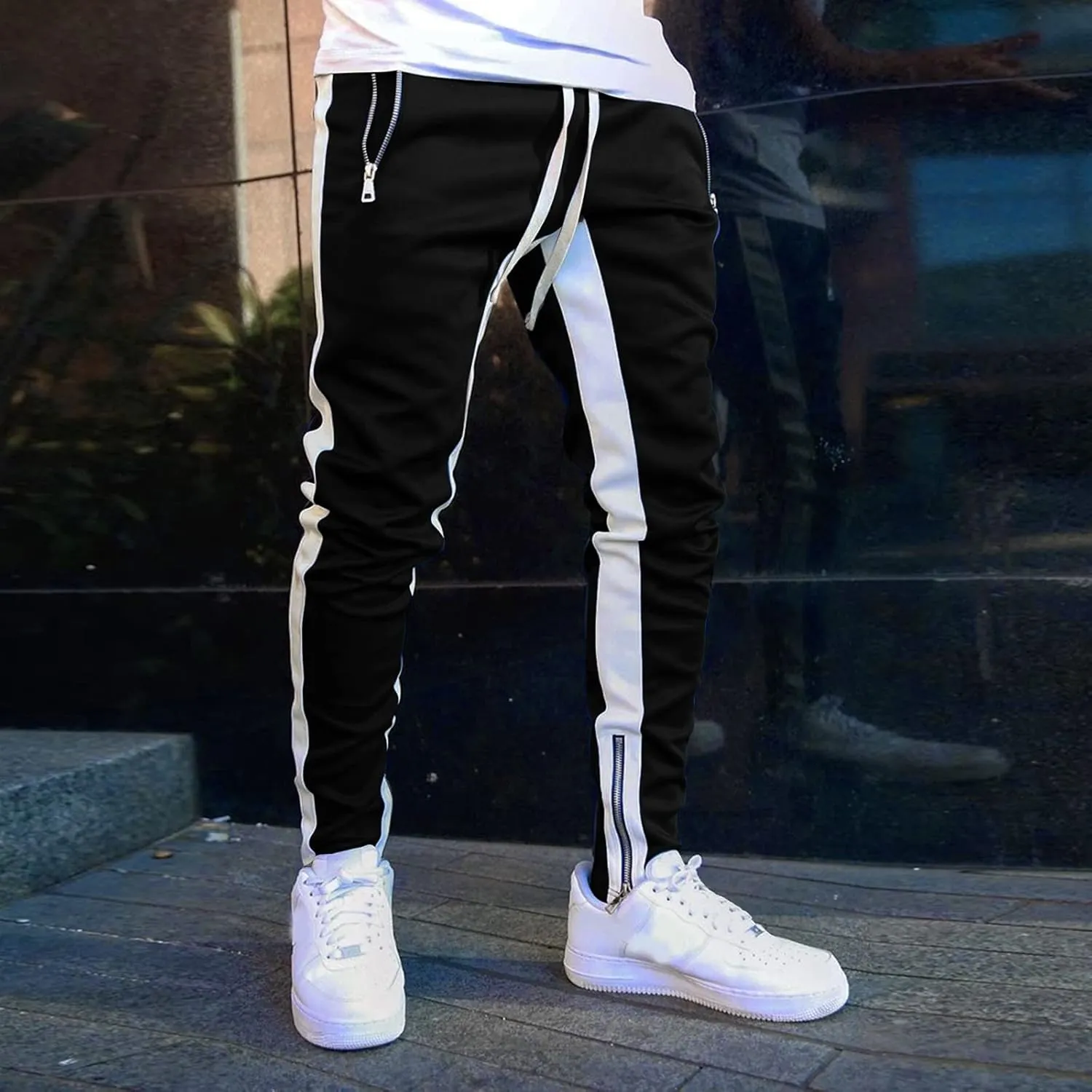 Mens Sweatpants Joggers Pants Man with Pockets Men's Cotton Sweatpants with Cargo Pockets Open Bottom Yoga Pants for