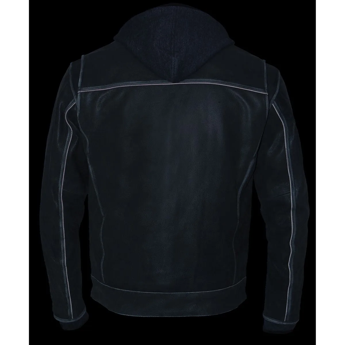 Milwaukee Leather MLM1539 Men's Distressed Grey Leather Utility Pocket Vented Jacket with Removable Hoodie