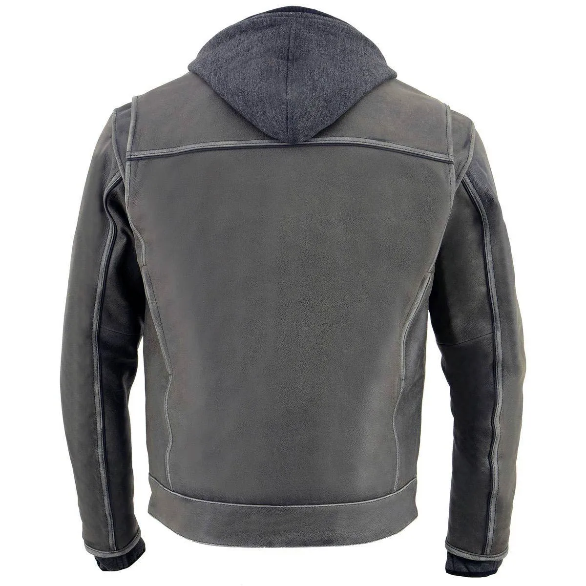 Milwaukee Leather MLM1539 Men's Distressed Grey Leather Utility Pocket Vented Jacket with Removable Hoodie