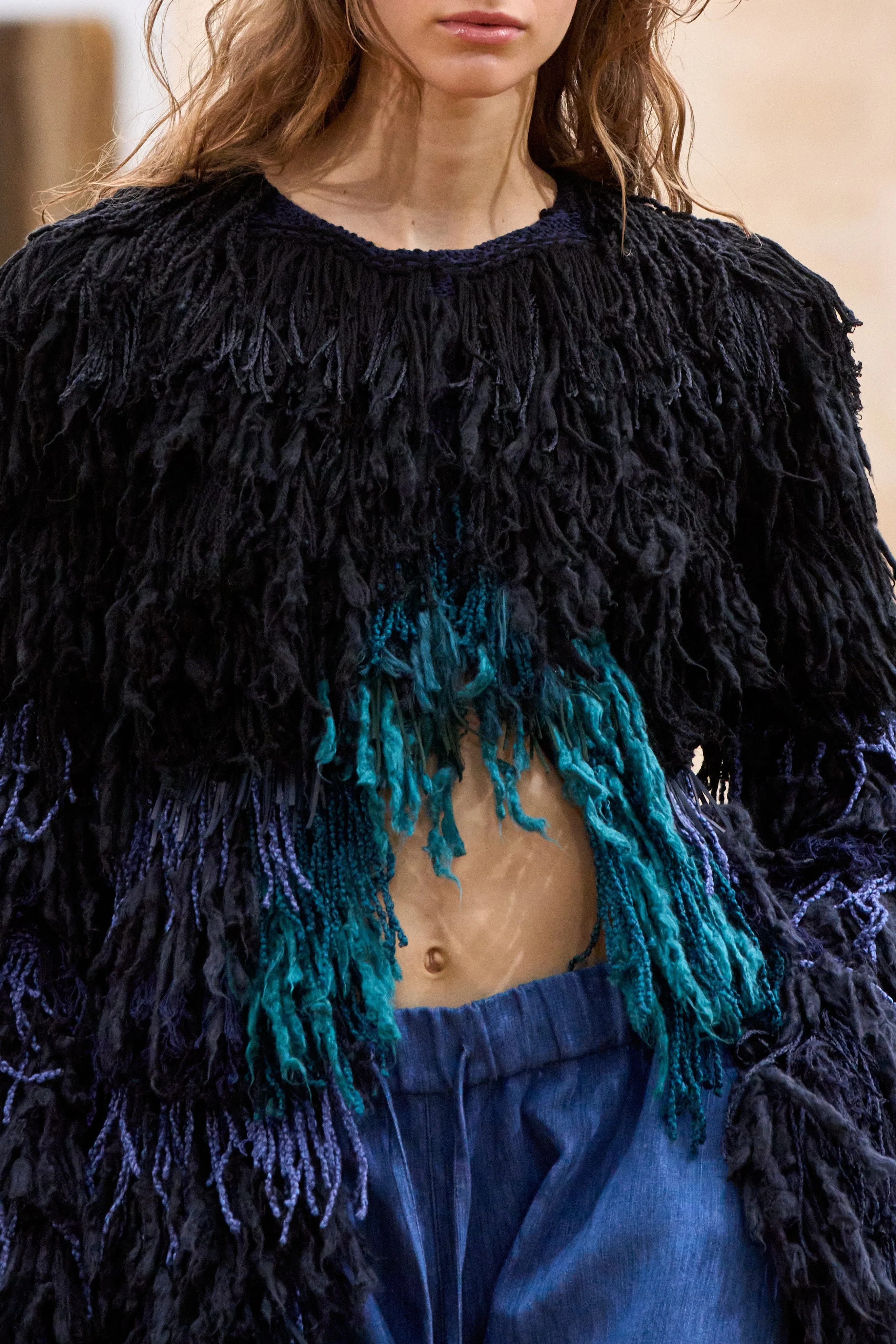 Minerva Fringe Coat in Navy Multi Silk