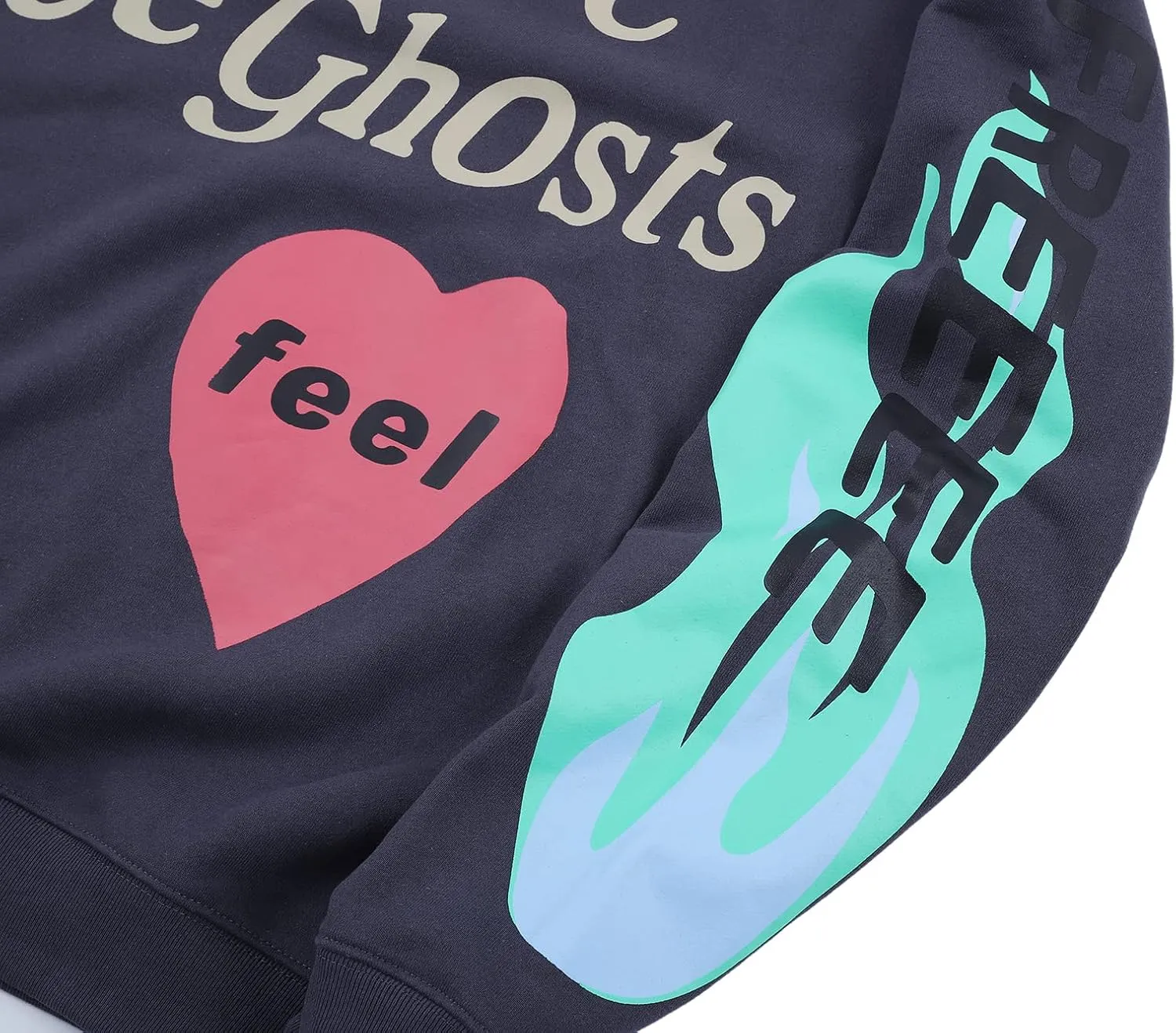 NAGRI Lucky Me I See Ghosts Hoodie Men's Graphic Hip Hop Pullover Heavyweight Hooded Sweatshirt Grey