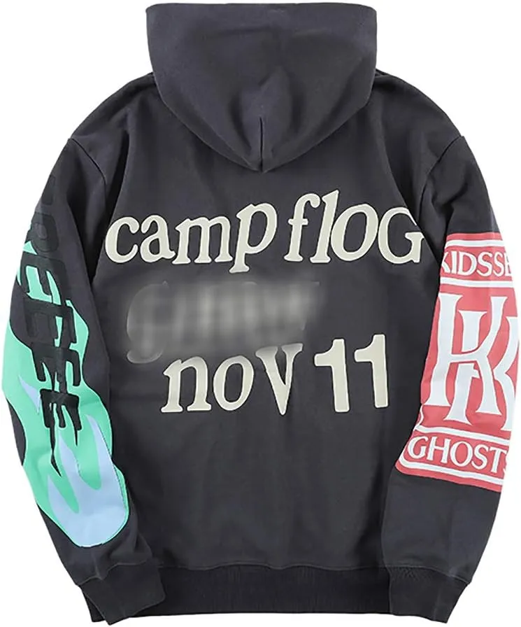 NAGRI Lucky Me I See Ghosts Hoodie Men's Graphic Hip Hop Pullover Heavyweight Hooded Sweatshirt Grey