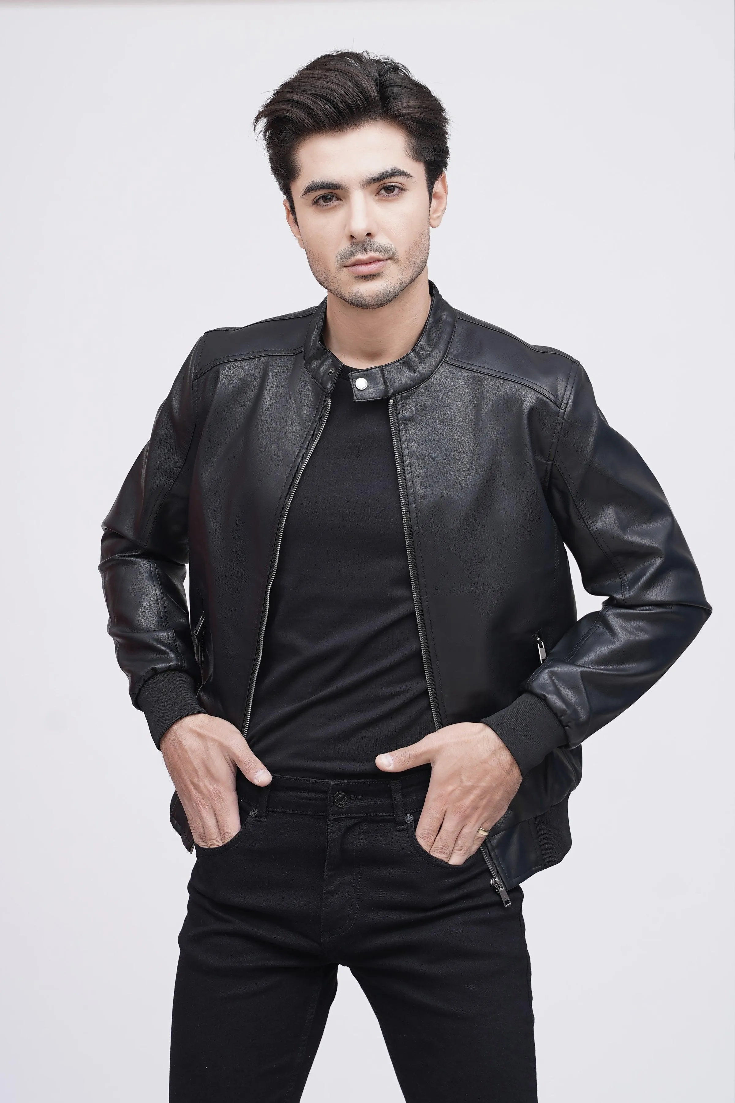 PU BAN JACKET F/S BLACK