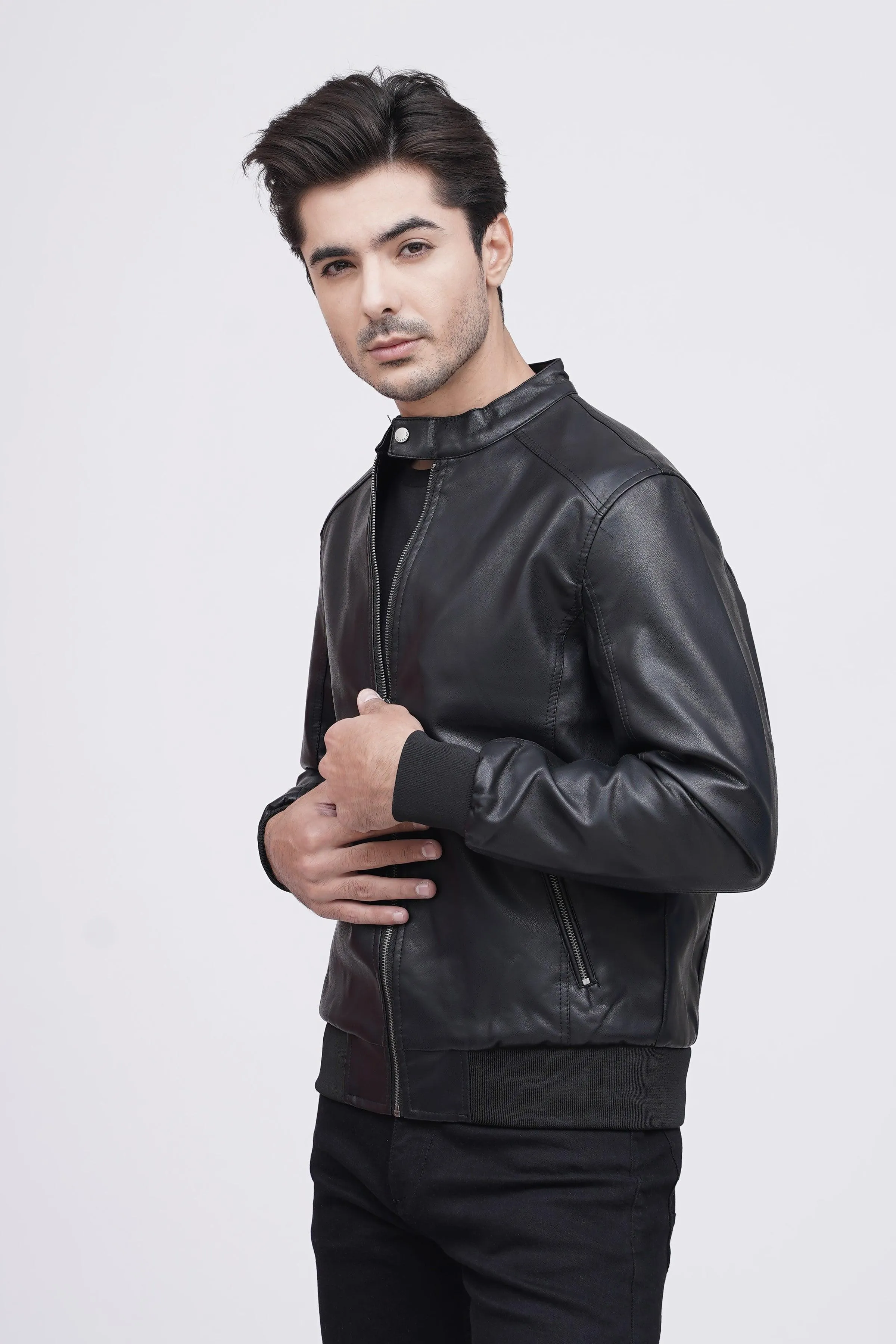 PU BAN JACKET F/S BLACK