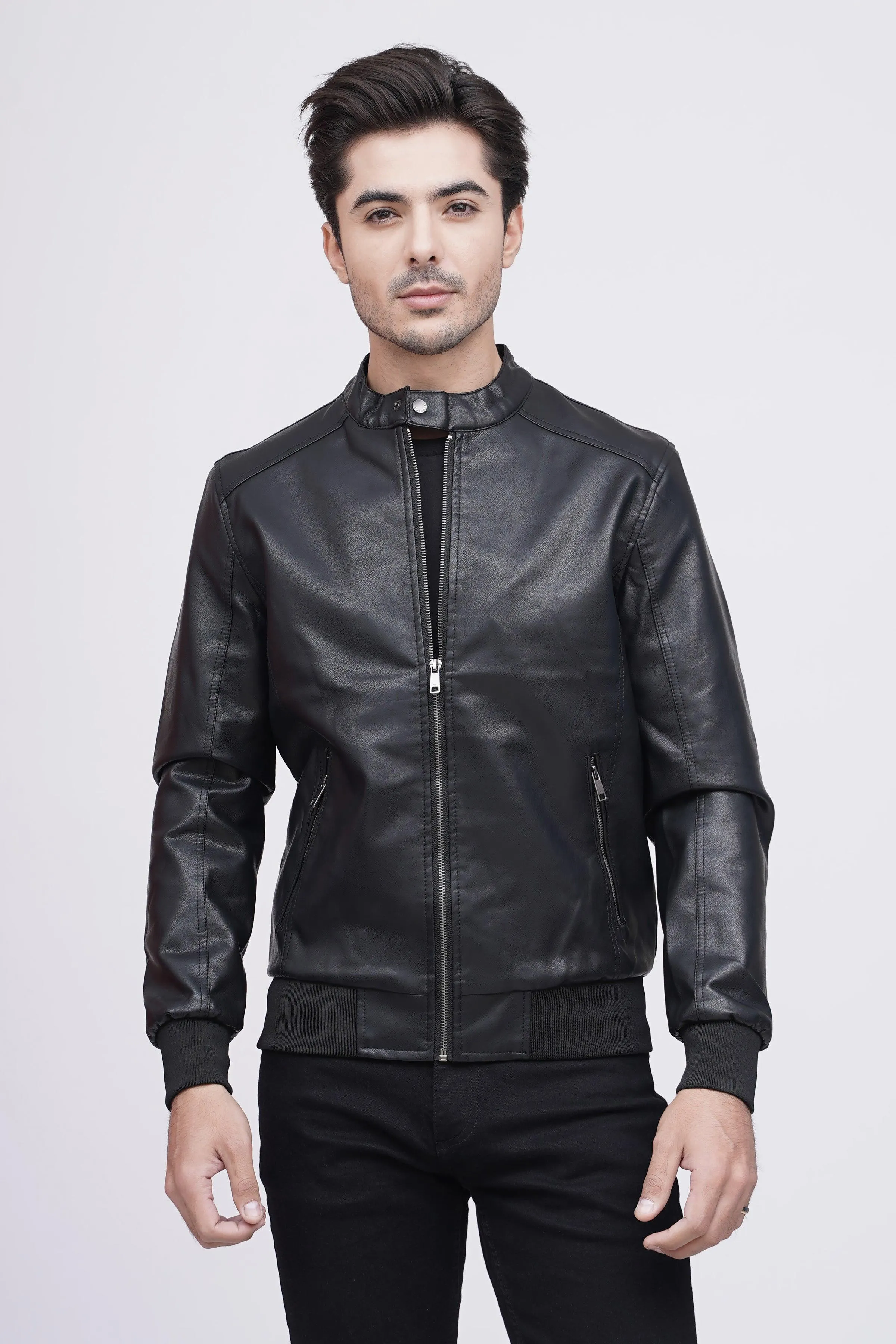 PU BAN JACKET F/S BLACK