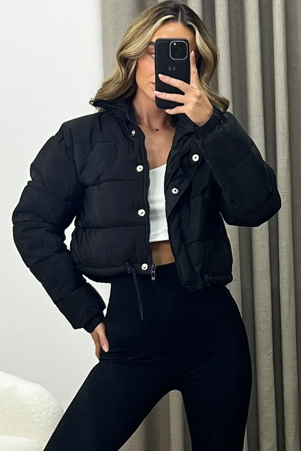 Reanne Black Zip Up Cropped Puffer Jacket