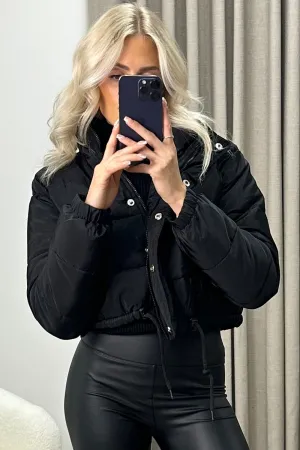 Reanne Black Zip Up Cropped Puffer Jacket