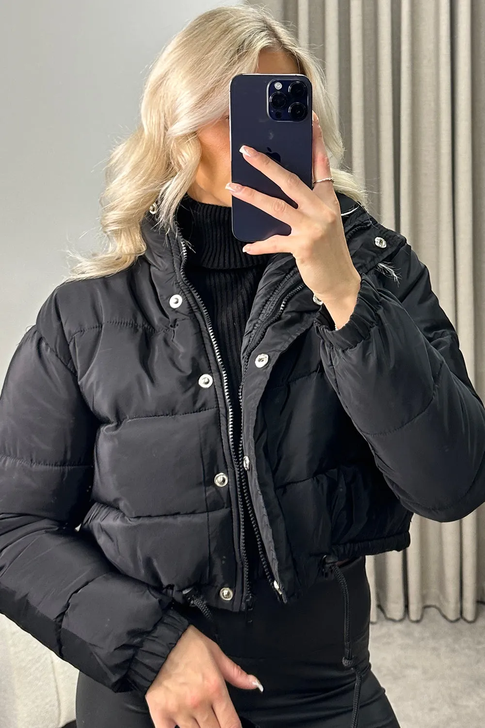 Reanne Black Zip Up Cropped Puffer Jacket