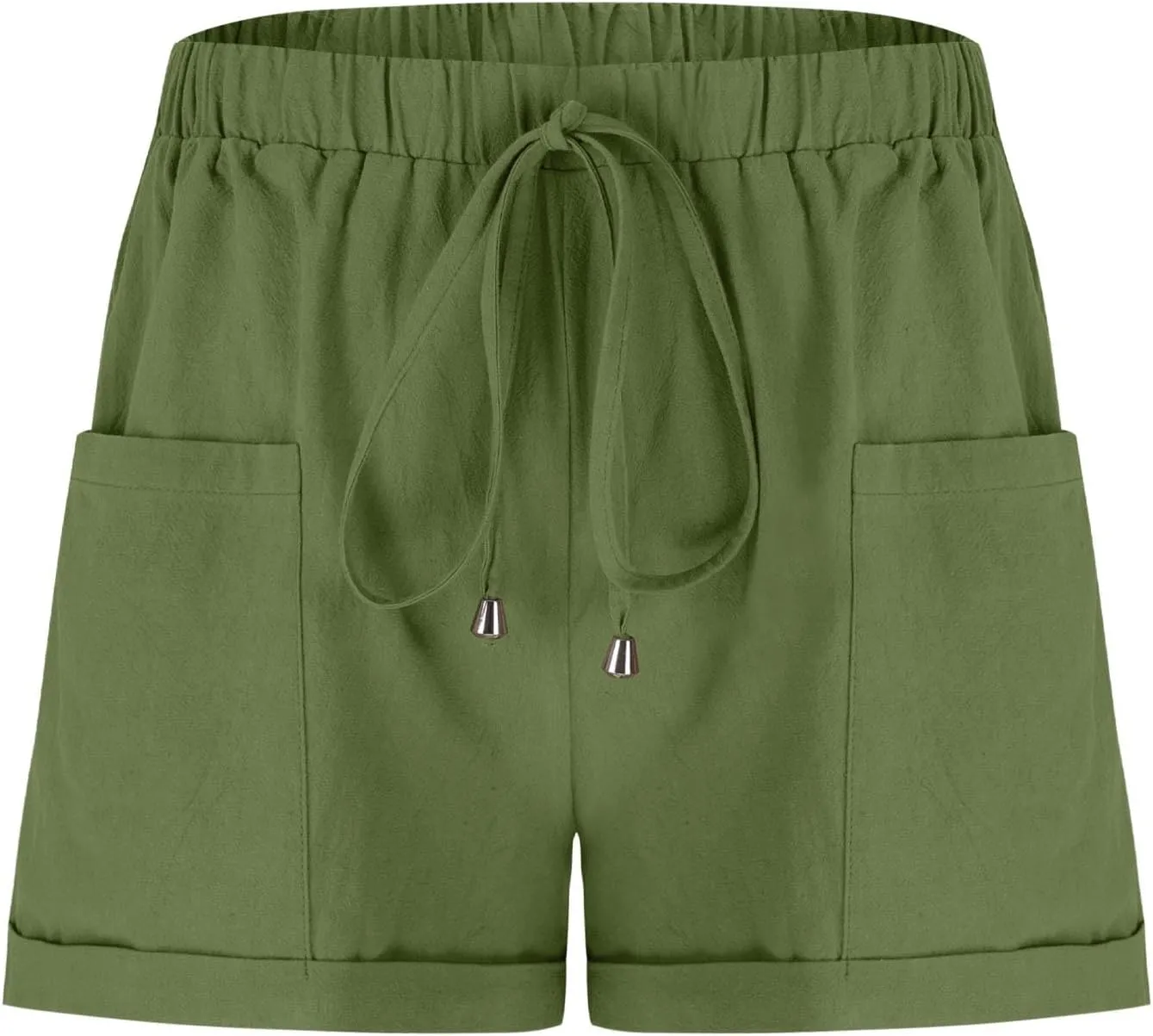 Shorts for Women Summer Drawstring Elastic High Waisted Wide Leg Casual Loose Cuffed Hem Work Shorts with Pockets
