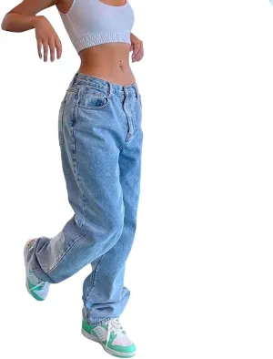 Straight Leg Jeans for Women High Waisted Wide Leg Boyfriend Denim Pants Frayed Raw HemCasual Baggy Trousers