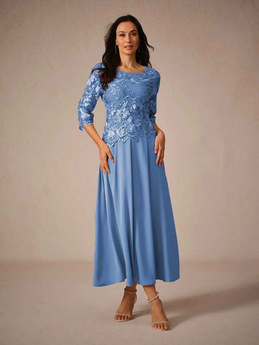 Womens Maxi Dress  Lace Bodice  Flowing Fit  Three-Quarter Sleeve  Formal Wear