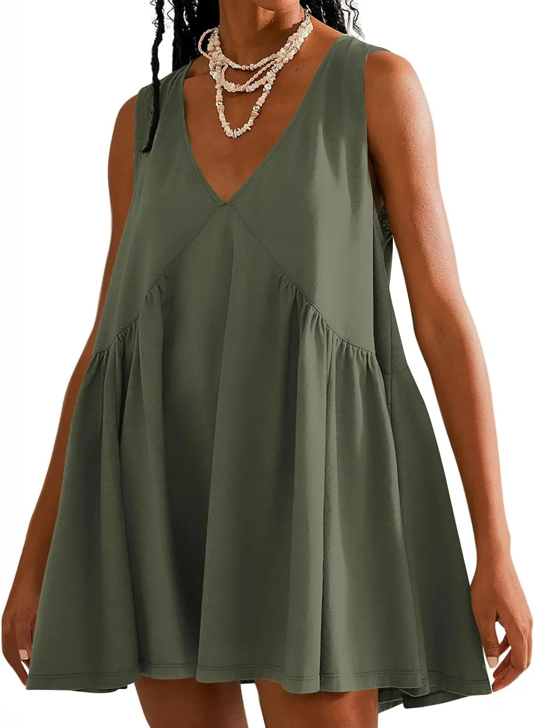 Womens Oversized Babydoll Dress Short Sleeve T Shirt Dress Summer Babydoll Ruffle Swing Casual Solid Mini Dresses