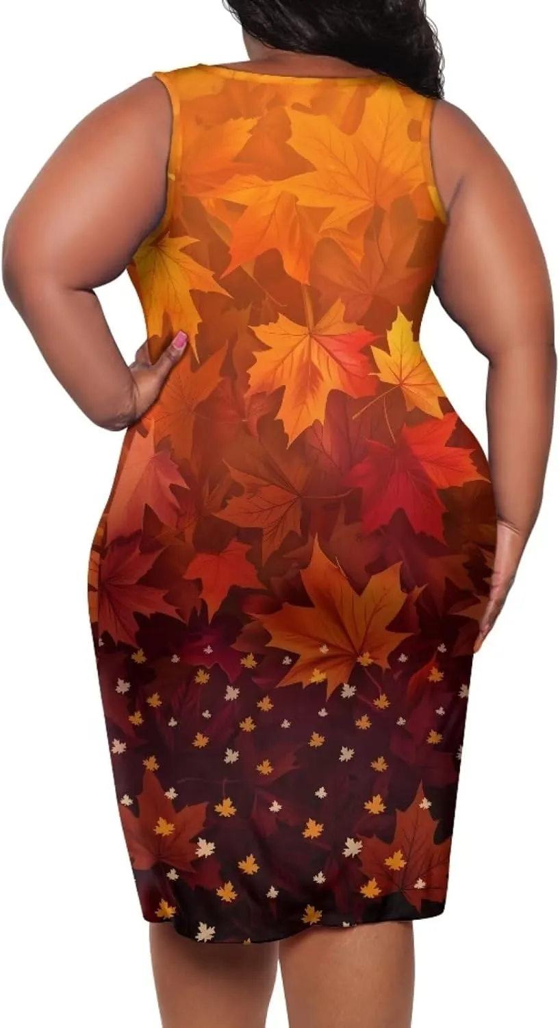 Women's Sleeveless Bodycon Dress Plus Size Sundress Casual Crewneck Wrap Dress Shift Dress for Beach Vacation