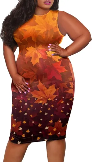 Women's Sleeveless Bodycon Dress Plus Size Sundress Casual Crewneck Wrap Dress Shift Dress for Beach Vacation