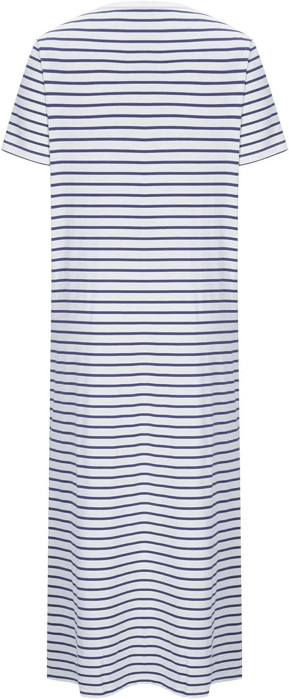 Womens Striped Summer Dress Short Sleeve T Shirt Dress Casual Midi Dresses Side Split Sundress Beach Vacation Outfits
