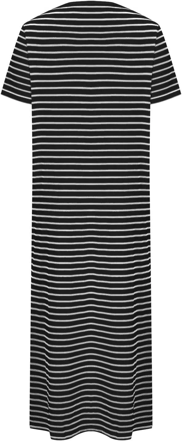 Womens Striped Summer Dress Short Sleeve T Shirt Dress Casual Midi Dresses Side Split Sundress Beach Vacation Outfits