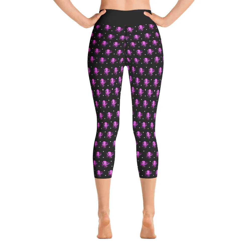 Yoga Capri Pink and Black Octopus Leggings
