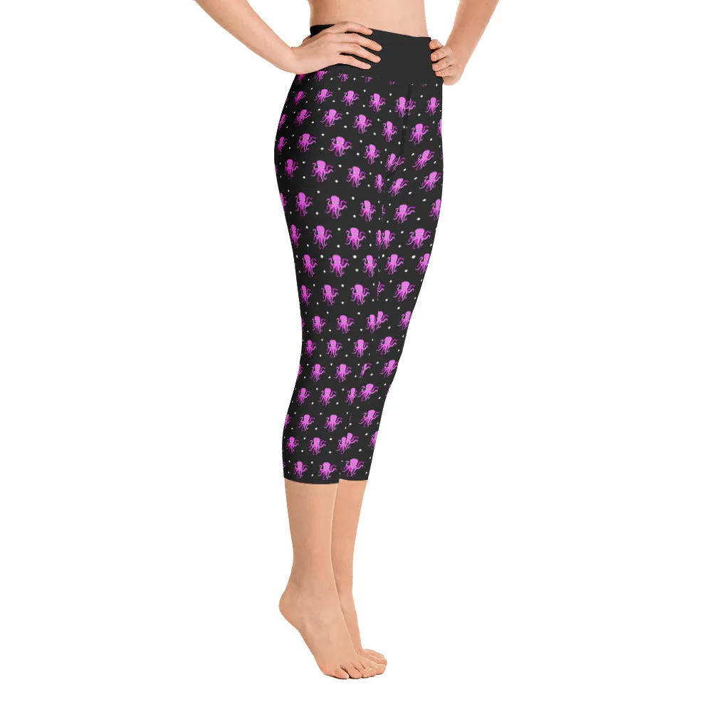 Yoga Capri Pink and Black Octopus Leggings