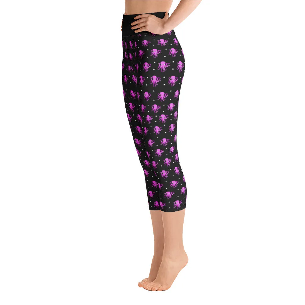 Yoga Capri Pink and Black Octopus Leggings