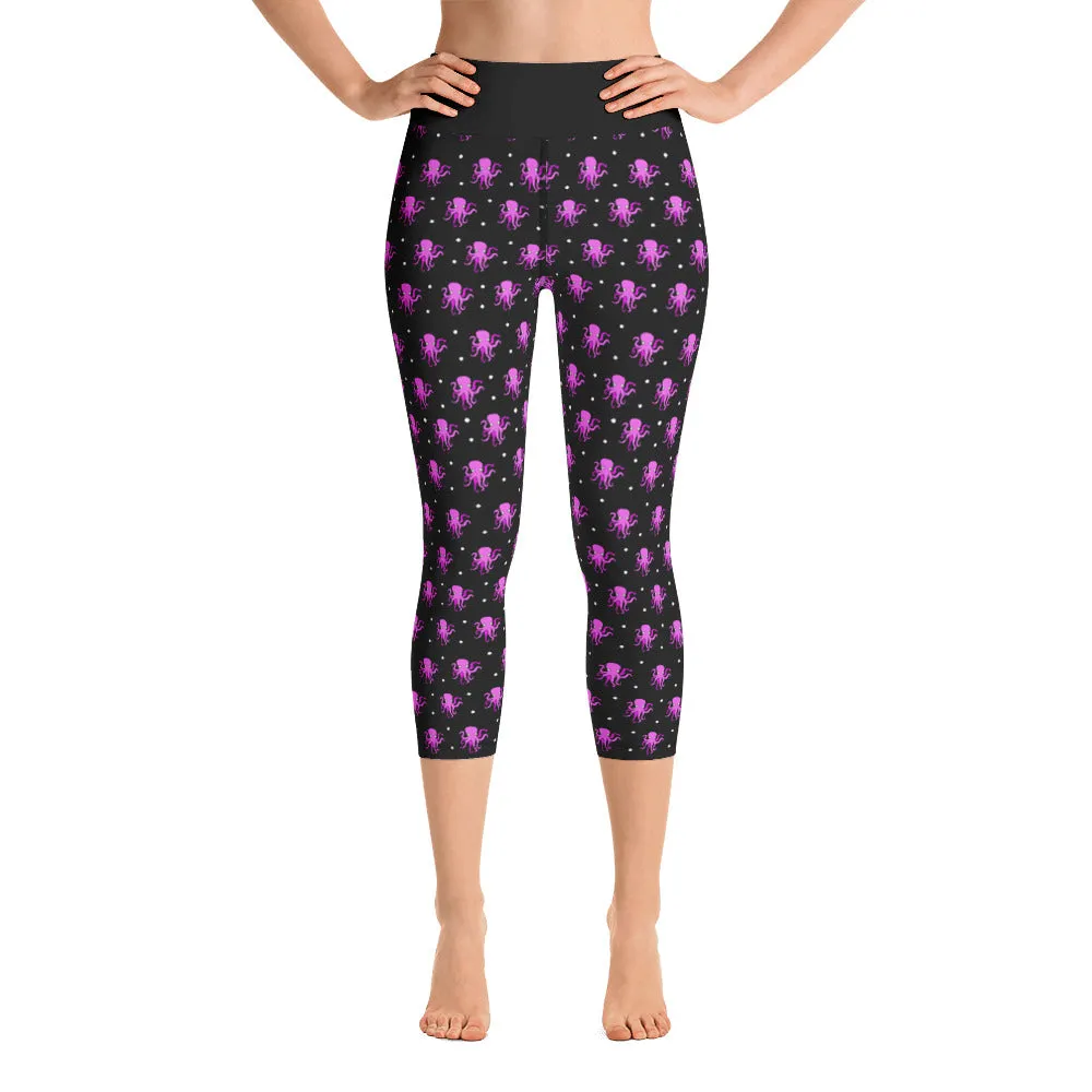 Yoga Capri Pink and Black Octopus Leggings